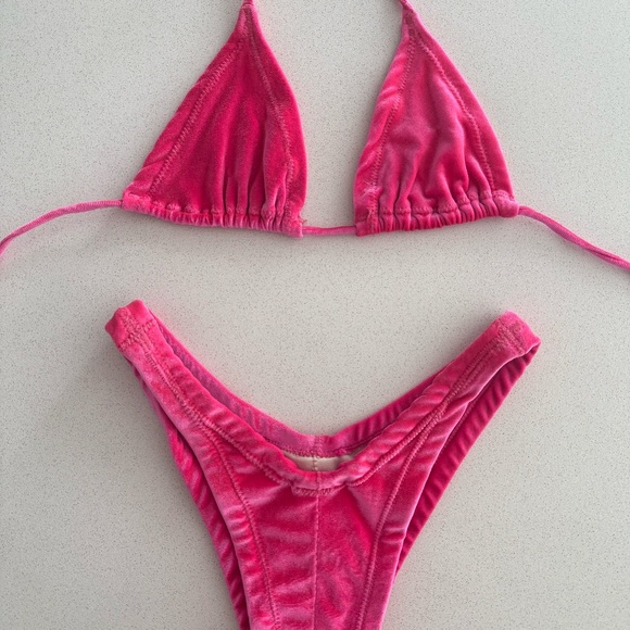 Pink Velvet Thick Material Tie String Bikini High Waist Size S/M Stardust Swim - Picture 2 of 5